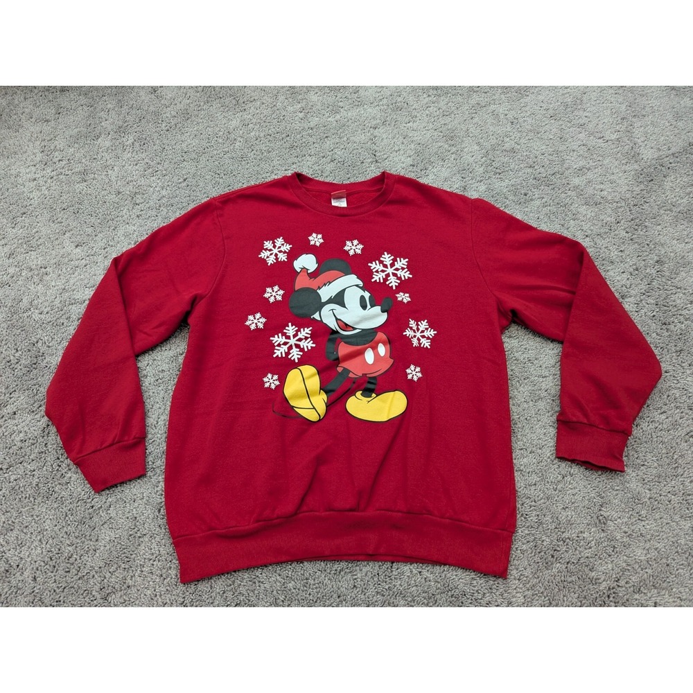 Disney Pullover Womens Large Sweater Crew Neck Fleece Mickey Mouse Red‎